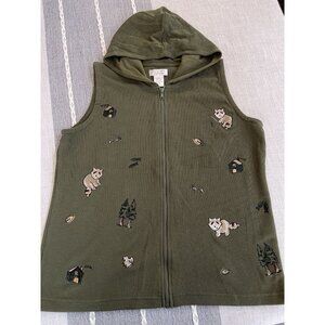 Christopher & Banks Women's Embroidered Cabin Zip Hiking Sweater Vest Size M